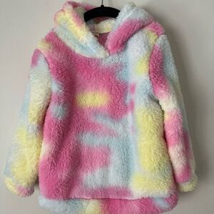 Tie dye, pink, yellow, white colored, fluffy hoodie, brand, new, no tags, 3T